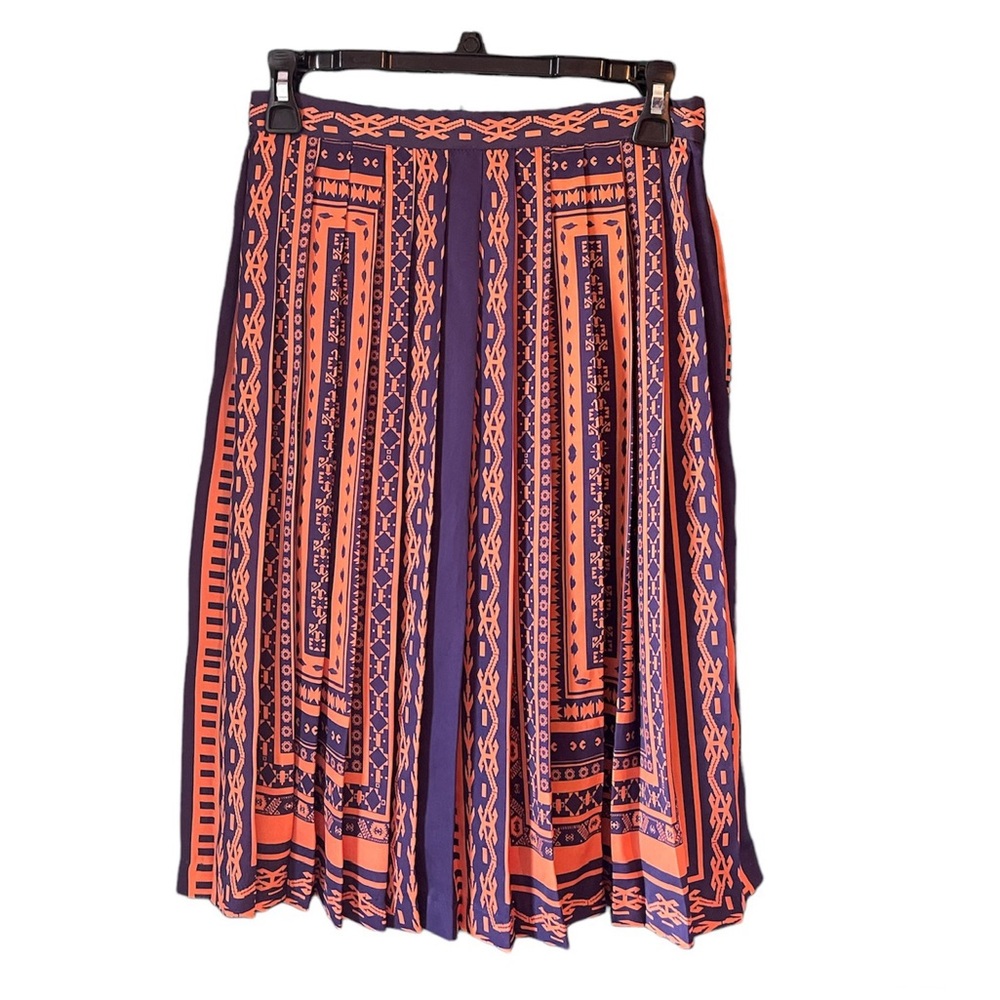Eva Franco Pleated Skirt orange & navy sz 6